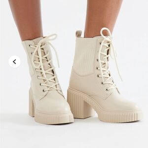 Fashion Nova Cream Lace-Up Chunky Platform Boots